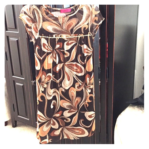 Retro Carina Mesh Babydoll Cocktail Dress women’s S brown gold disco 70s 80s - Picture 1 of 1